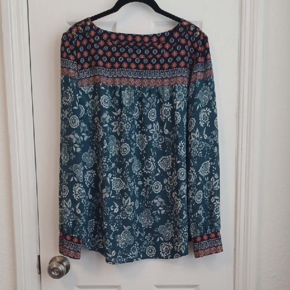 LOFT Orange and Blue Blouse
